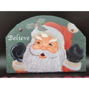 Hand painted Santa on Slate Stone Christmas decor 12x9"by Hand Made‎ Designs VTG